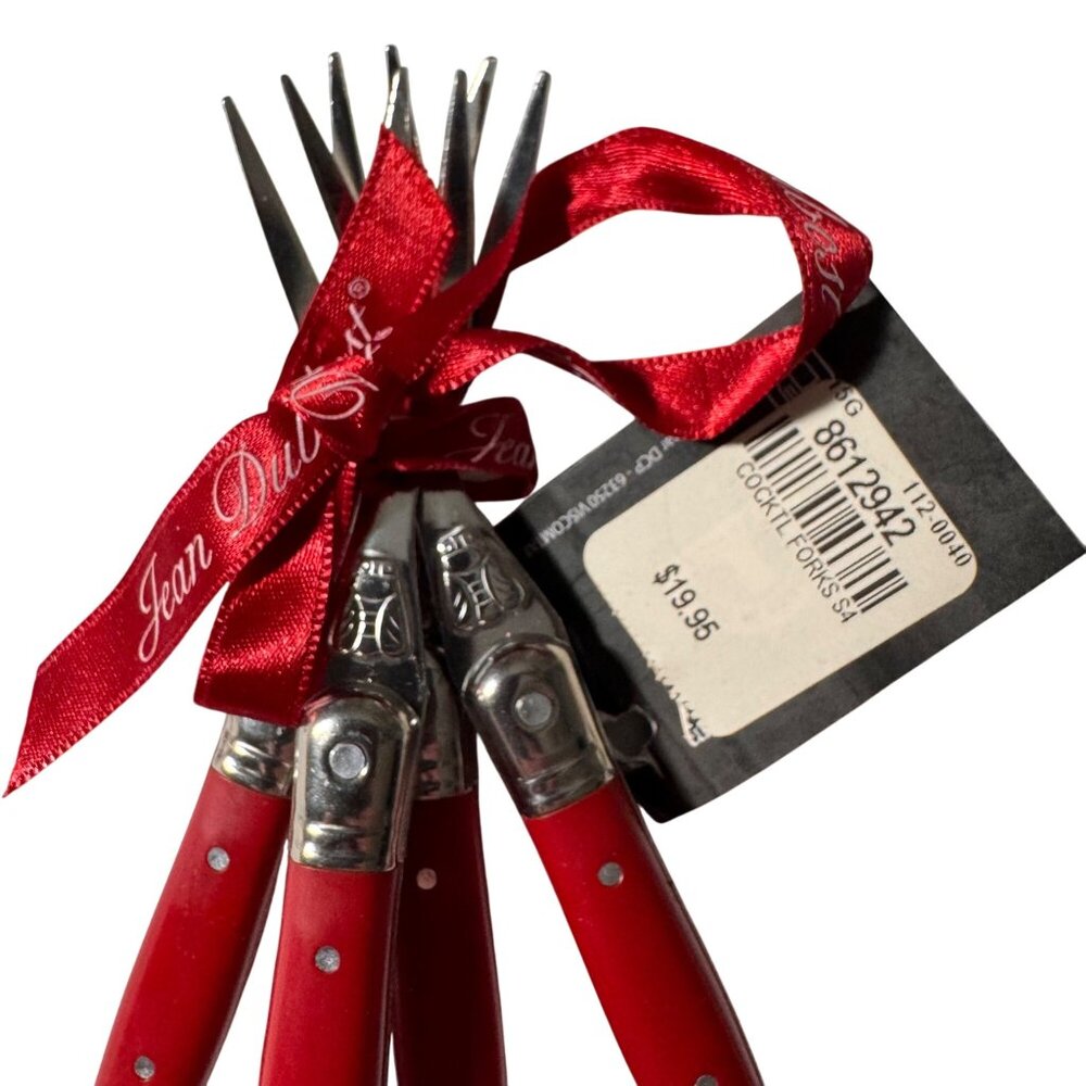 Laguiole Jean Dubost Bee Logo Red Cocktail Fork Set 4-Piece Stainless Steel Gift - Picture 9 of 11
